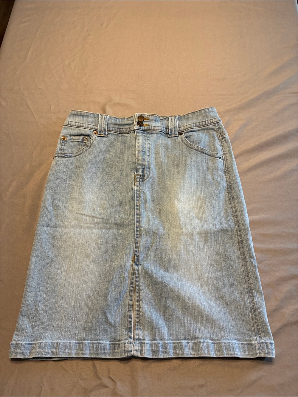 St. John's Bay Light Blue Washed Denim Midi Skirt